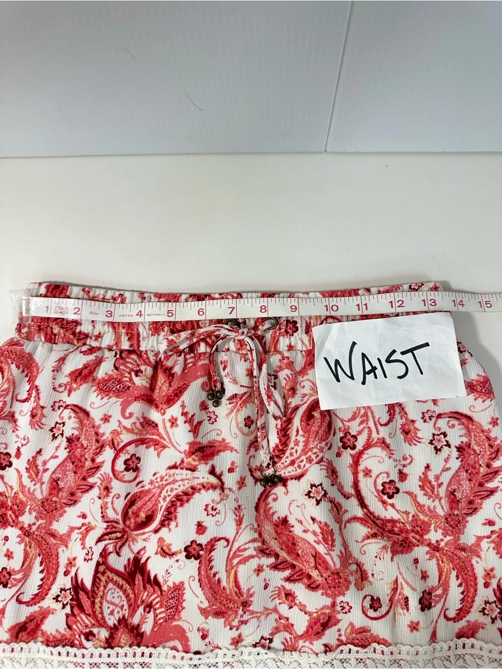 Frye Red Paisley Tiered Midi Skirt with Cream Crochet Trim Western Festival